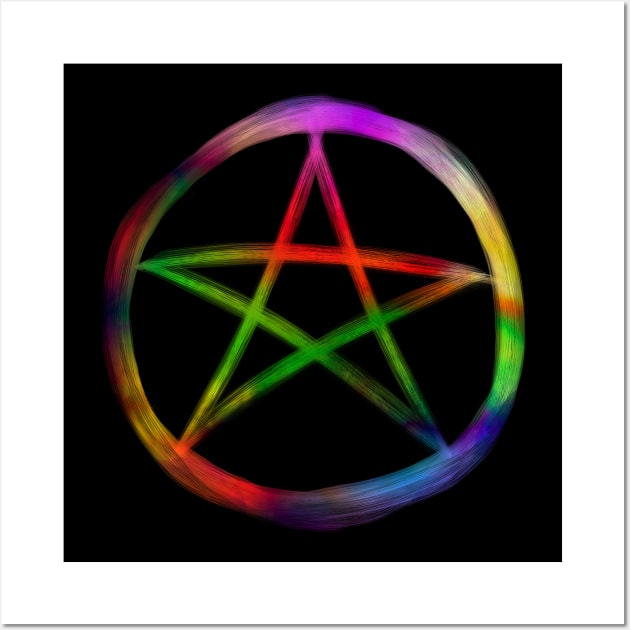 Rainbow pentacle pentagram star in circle Wall Art by deathlake